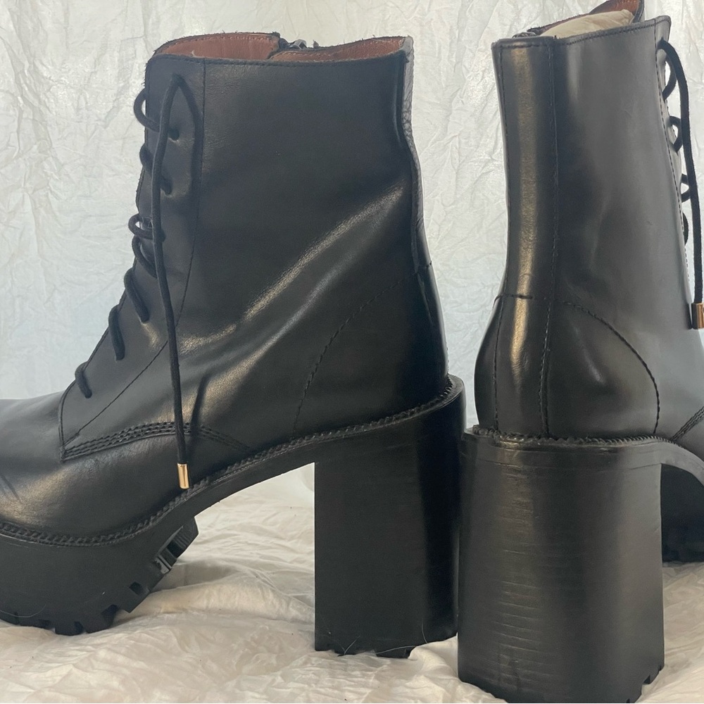 Free People Black Lace Up Platform Ankle Boots
